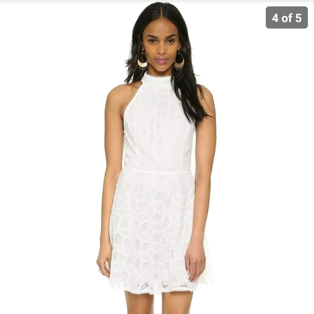 Rebecca Minkoff Andi Dress, Halter Crochet Lace White Flare Dress, Size 6